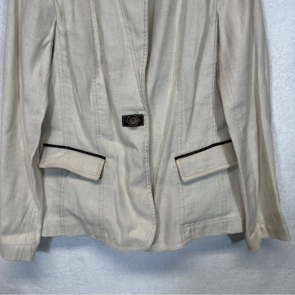 Lafayette 148 Linen Blend Cream Faux Leather‎ Trim Long Sleeve Blazer Jacket 10 - Picture 3 of 10